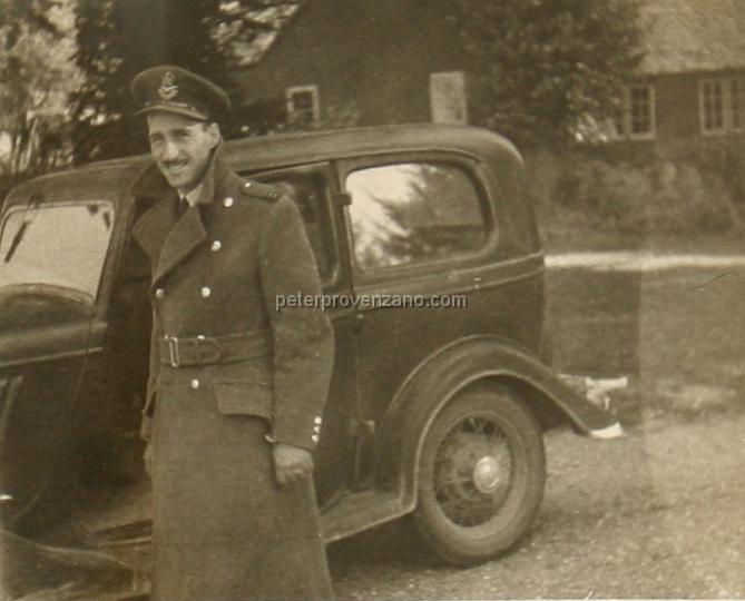 Peter Provenzano Photo Album Image_copy_002.jpg - Peter Provenzano in front of an automobile  somewhere in England. Fall of 1940.